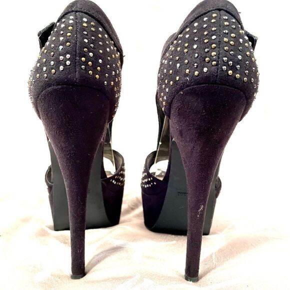 BLACK SUEDE ANKLE STRAP OPEN TOE 6” HEELS SIZE 8.5 - Picture 5 of 6